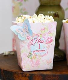 Partiavm Lüks Vintage Kelebekli Doğum Günü Popcorn Kutusu Kelebekli 5 Adet