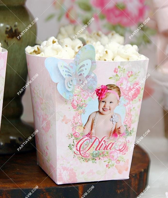 Lüks Vintage Kelebekli Doğum Günü Popcorn Kutusu Kelebekli 5 Adet