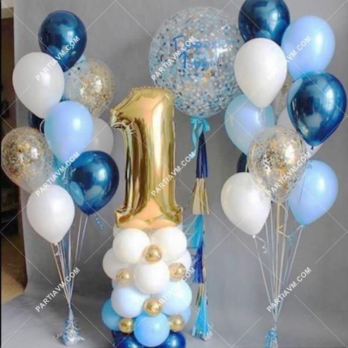 Mavi Altın Rakam Karşılama Balon Seti