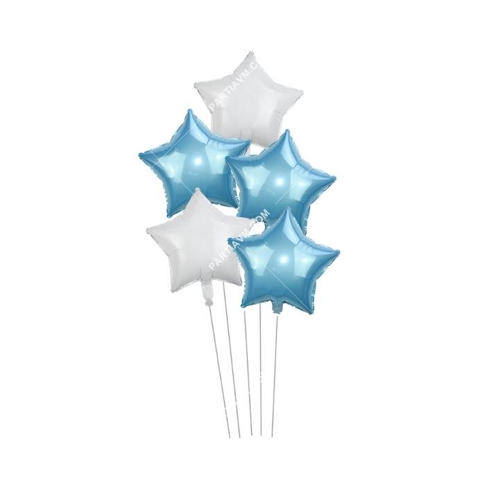 Mavi Beyaz Yıldız Balon Demeti 5li