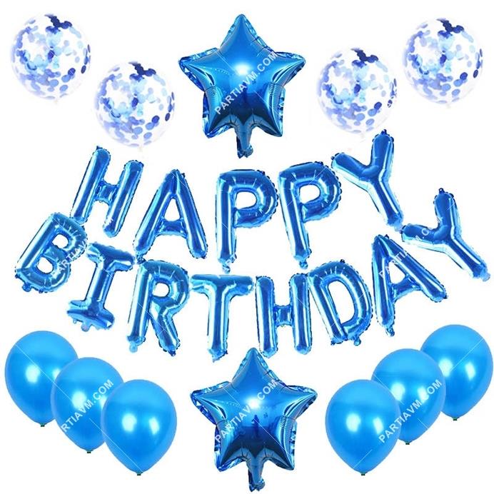 Mavi Happy Birthday Balon Seti 25li
