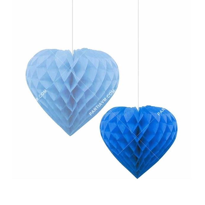 Mavi Lacivert İkili Kalp Petek Süs 20cm 30cm