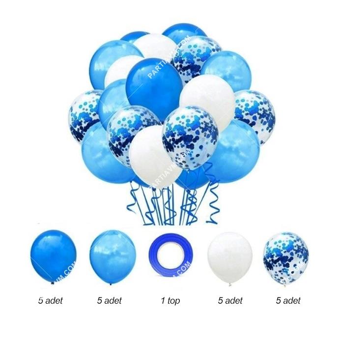 Mavi Tonları Balon Demeti 20li