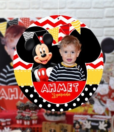 Partiavm Mickey Mouse Doğum Günü 20 cm Önlü Arkalı Baskı Kalın Karton Misinalı Asma Süs