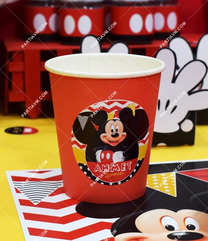 Mickey Mouse Doğum Günü Etiketli Karton Bardak 5 Adet