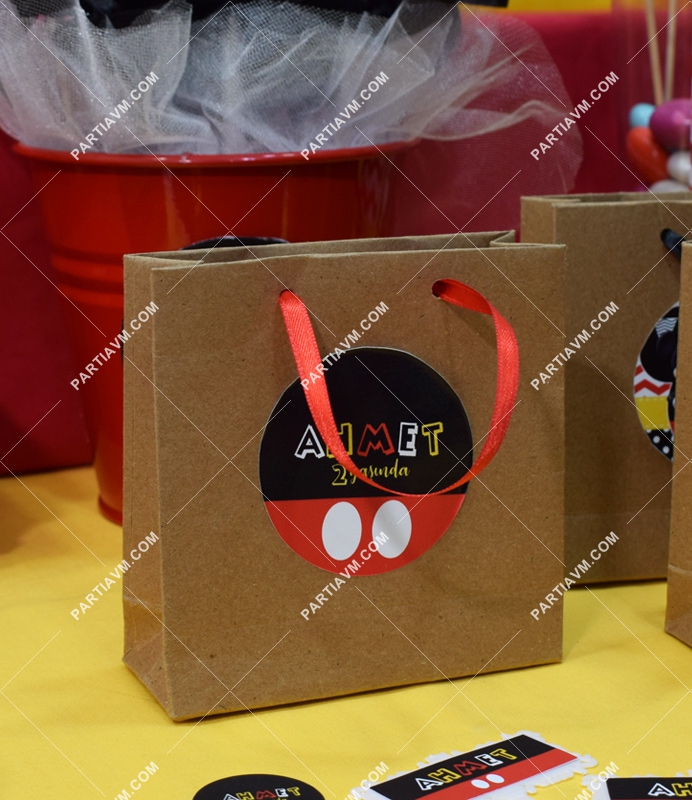 Mickey Mouse Doğum Günü Hediye Çantası Etiketli Kurdeleli 10 X 10 cm 5 Adet