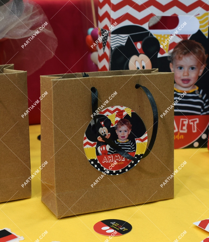 Mickey Mouse Doğum Günü Hediye Çantası Etiketli Kurdeleli 10 X 10 cm 5 Adet