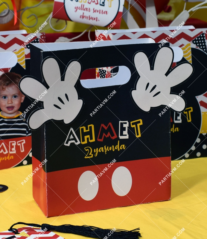 Mickey Mouse Doğum Günü Hediye Çantası Özel Tasarım 13 X 16 cm 5 Adet