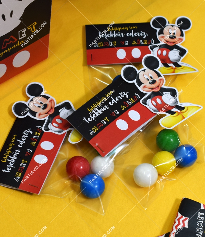 Mickey Mouse Doğum Günü Hediyelik Etiketli Poşette Top Sakızlar