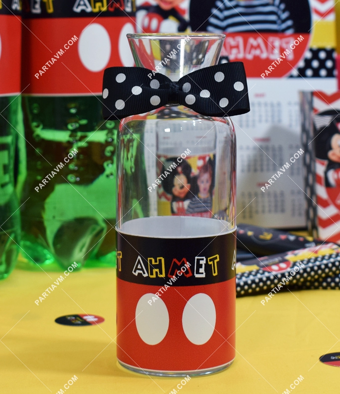 Mickey Mouse Doğum Günü Karaf Cam Bardak Etiketli 6 Adet