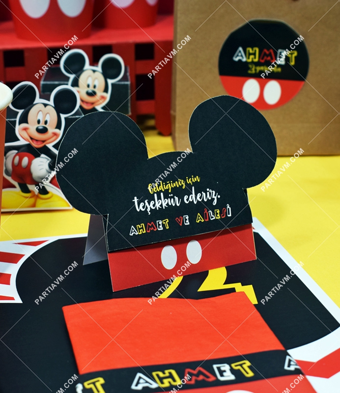 Mickey Mouse Doğum Günü Karton Mini Teşekkür Kartı 8 Adet