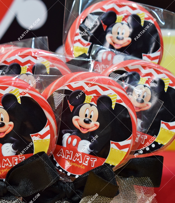 Mickey Mouse Doğum Günü Lolipop Şeker Etiketli Süslemeli 10 Adet