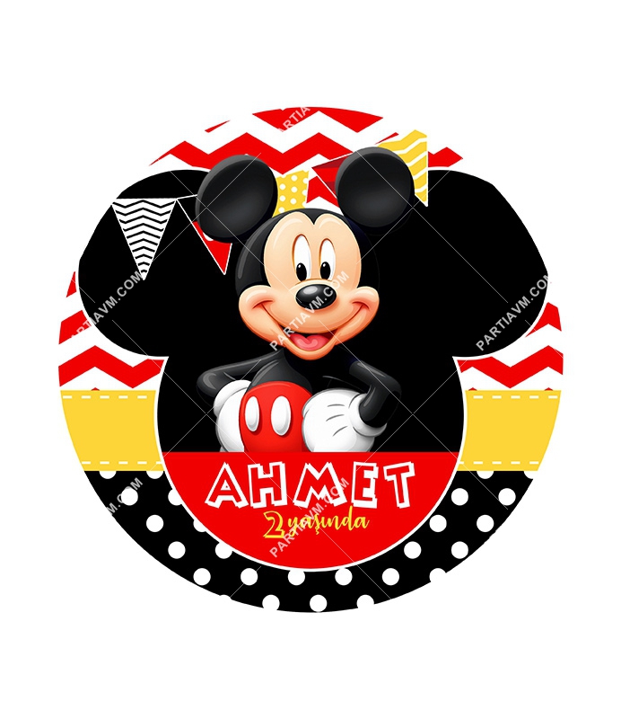 Mickey Mouse Doğum Günü Yuvarlak Etiket 7,5cm 10 Adet