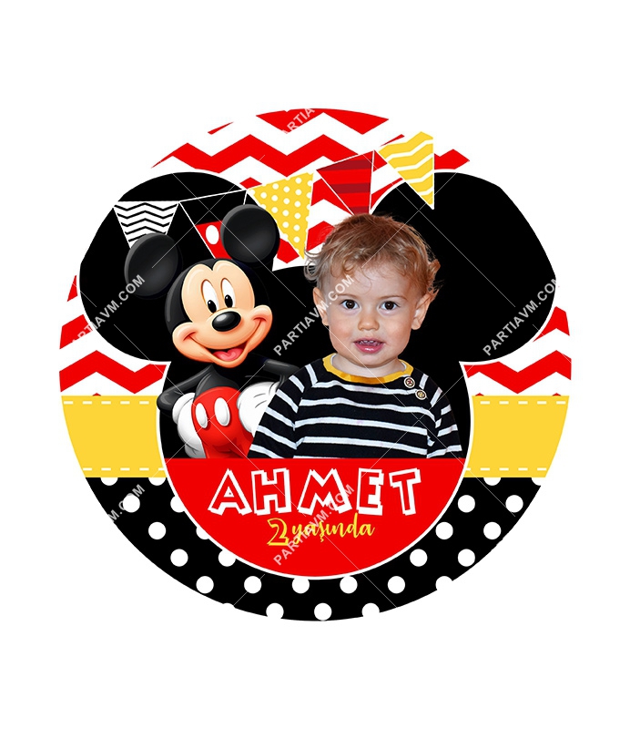 Mickey Mouse Doğum Günü Yuvarlak Etiket 7,5cm 10 Adet
