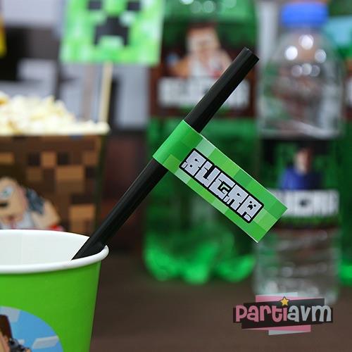 Minecraft Doğum Günü Etiketli Pipet 10 Adet