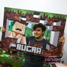 Partiavm Minecraft Doğum Günü Hatıra Fotoğrafı Çekilme Çerçevesi 70x100cm