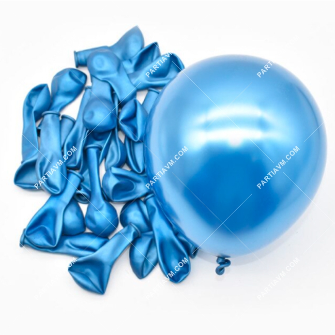 Mini Krom Lateks Balon Mavi Renk 10 adet Parlak Altın Balon 12cm