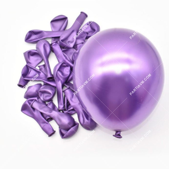 Mini Krom Lateks Balon Menekşe Renk 10 adet Parlak Altın Balon 12cm
