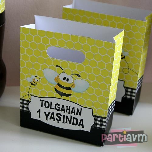 Minik Arı Doğum Günü Süsleri Hediye Çantası Özel Tasarım 13 X 16 cm 5 Adet