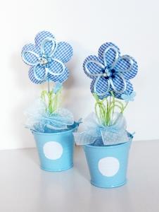 Partiavm Minik Saksıda İncili Kumaş Çiçek Mavi
