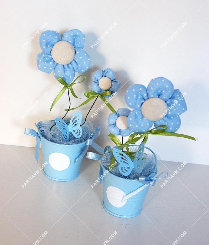 Minik Saksıda Kumaş Çiçekler Mavi
