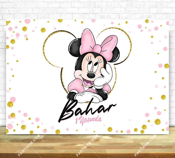 Minnie Mouse Beyaz Doğum Günü Süsleri 120 X 85 cm Dev Pano Afiş