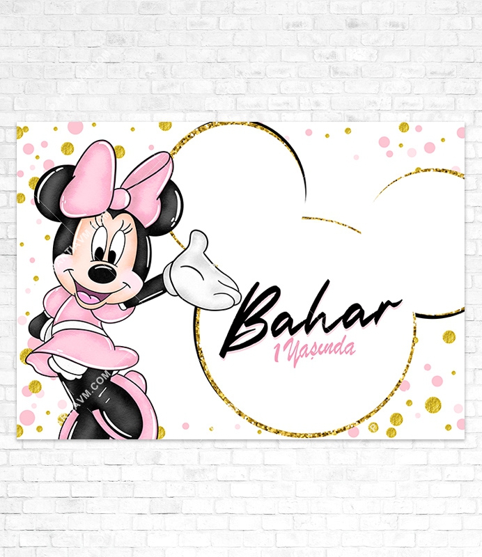 Minnie Mouse Beyaz Doğum Günü Süsleri 120x85 cm Büyük Boy Kağıt Afiş