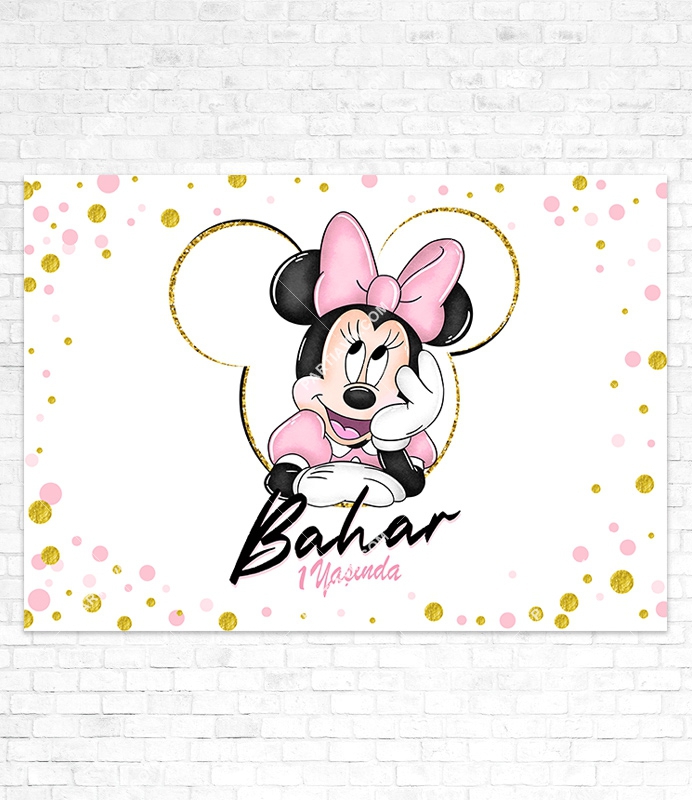 Minnie Mouse Beyaz Doğum Günü Süsleri 120x85 cm Büyük Boy Kağıt Afiş