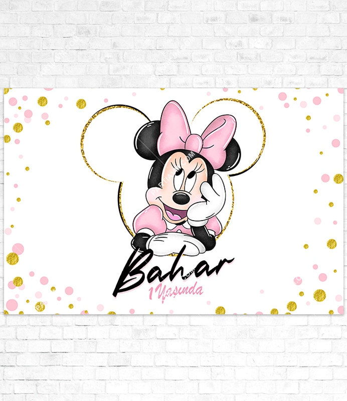 Minnie Mouse Beyaz Doğum Günü Süsleri 150x100 cm Dev Yırtılmaz Branda Afiş