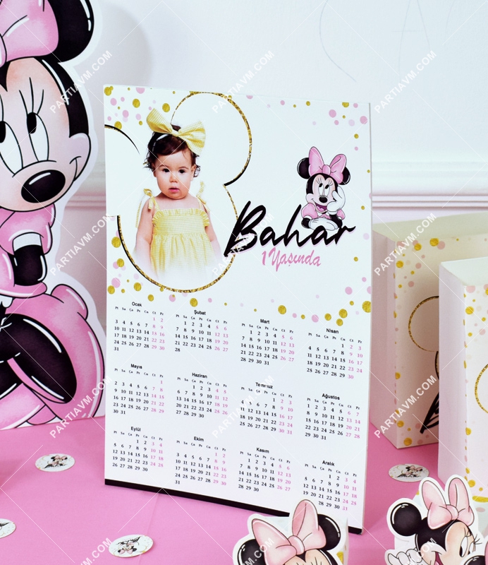 Minnie Mouse Beyaz Doğum Günü Süsleri 19x29 cm Masaüstü Pano Takvim