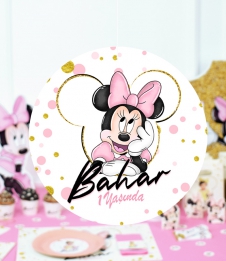 Partiavm Minnie Mouse Beyaz Doğum Günü Süsleri 20 cm Önlü Arkalı Baskı Kalın Karton Misinalı Asma Süs