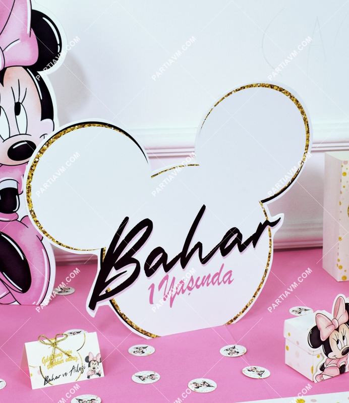 Minnie Mouse Beyaz Doğum Günü Süsleri 35 x 30 cm İsimli Minnie Kulak Dekor Pano