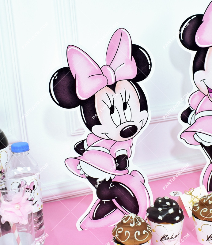 Minnie Mouse Beyaz Doğum Günü Süsleri 40 cm Ayaklı Minnie Mouse Dekor Pano