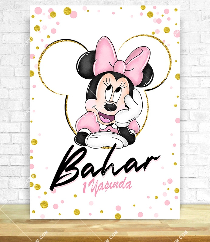 Minnie Mouse Beyaz Doğum Günü Süsleri 70x100 cm Katlanmaz Pano Afiş