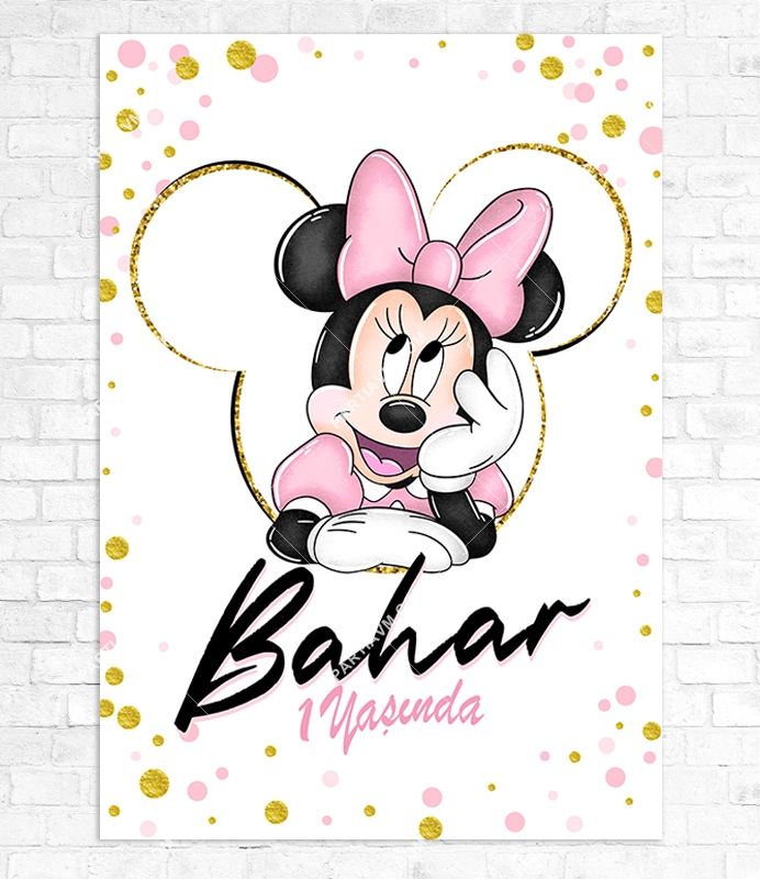 Minnie Mouse Beyaz Doğum Günü Süsleri 70x100 cm Yırtılmaz Branda Afiş