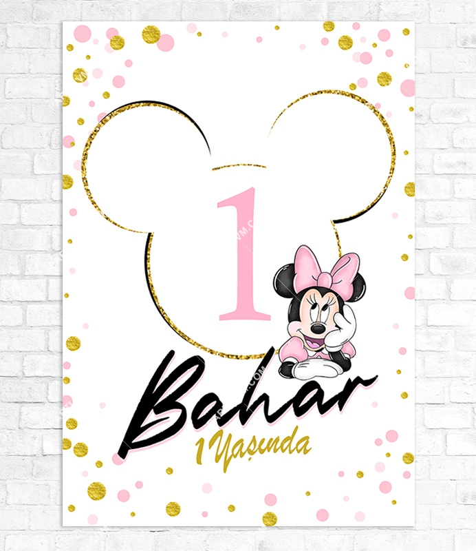 Minnie Mouse Beyaz Doğum Günü Süsleri 70x100 cm Yırtılmaz Branda Afiş