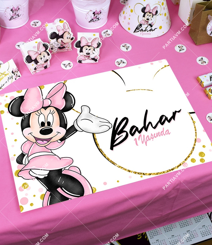 Minnie Mouse Beyaz Doğum Günü Süsleri Amerikan Servis Kalın Kuşe Kağıt 5 Adet