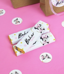 Partiavm Minnie Mouse Beyaz Doğum Günü Süsleri Baton Çikolata ve Çikolata Bandı