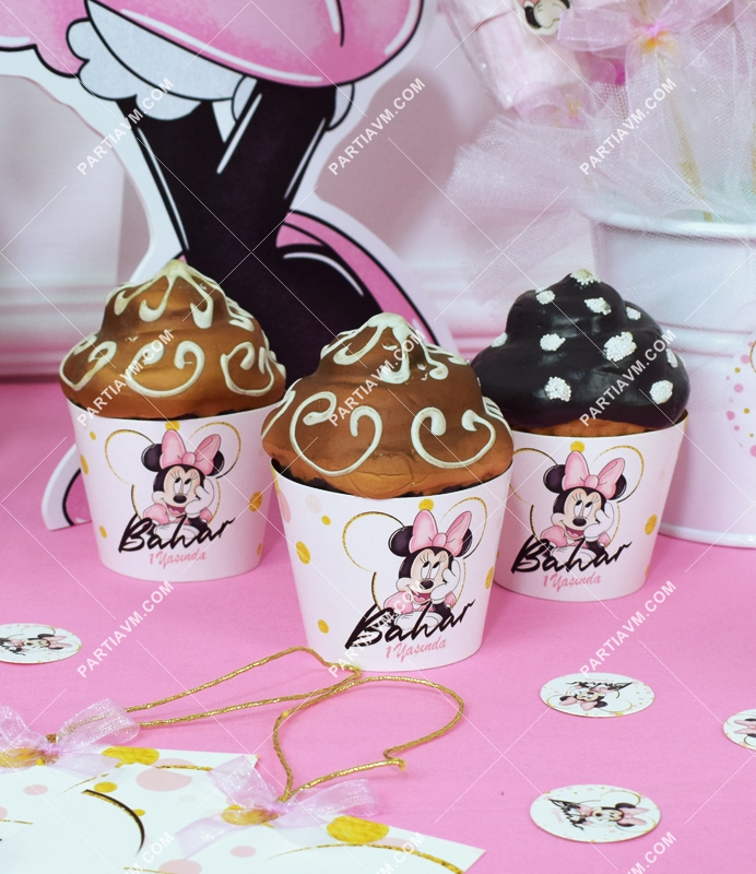 Minnie Mouse Beyaz Doğum Günü Süsleri Cupcake Sargısı 10 Adet