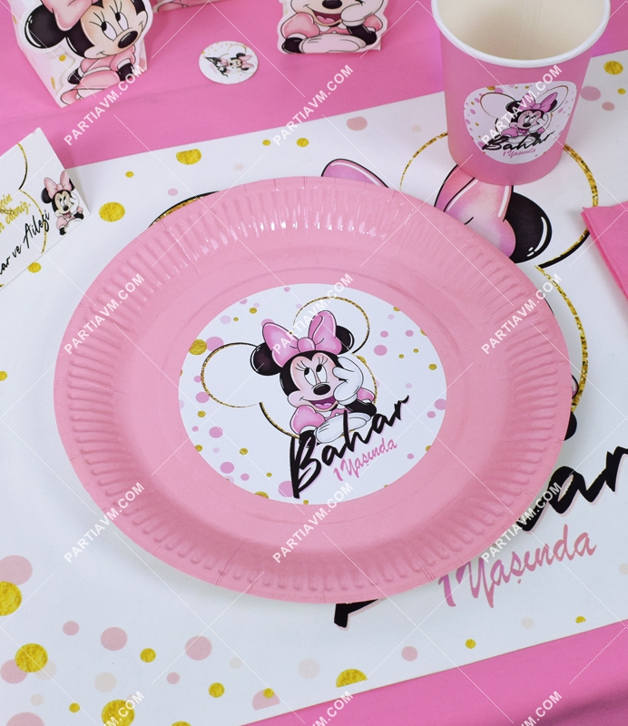 Minnie Mouse Beyaz Doğum Günü Süsleri Etiketli Karton Tabak 5 Adet