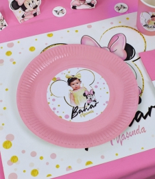 Partiavm Minnie Mouse Beyaz Doğum Günü Süsleri Etiketli Karton Tabak 5 Adet