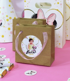 Partiavm Minnie Mouse Beyaz Doğum Günü Süsleri Hediye Çantası Etiketli Kurdeleli 10 X 10 cm 5 Adet