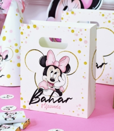 Partiavm Minnie Mouse Beyaz Doğum Günü Süsleri Hediye Çantası Özel Tasarım 13 X 16 cm 5 Adet