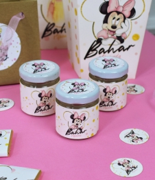Partiavm Minnie Mouse Beyaz Doğum Günü Süsleri Hediyelik Etiketli Cam Kavanozda Top Sakız