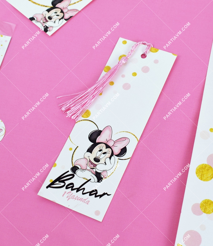 Minnie Mouse Beyaz Doğum Günü Süsleri Hediyelik Püsküllü Kitap Ayracı 5 Adet
