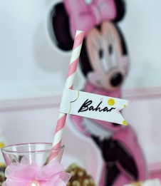 Partiavm Minnie Mouse Beyaz Doğum Günü Süsleri Kağıt Pipet Etiketli 12 Adet