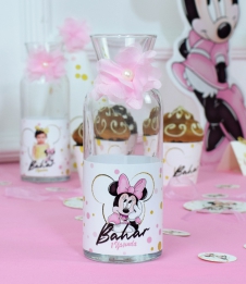 Partiavm Minnie Mouse Beyaz Doğum Günü Süsleri Karaf Cam Bardak Etiketli 6 Adet