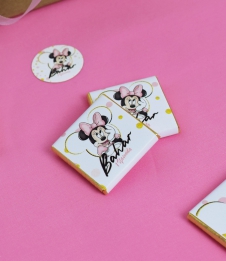 Partiavm Minnie Mouse Beyaz Doğum Günü Süsleri Kare Çikolata ve Çikolata Bandı