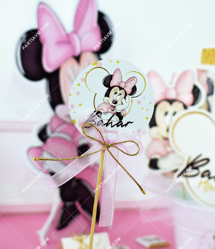 Minnie Mouse Beyaz Doğum Günü Süsleri Kürdan Süs Seti Büyük Boy 10 Adet