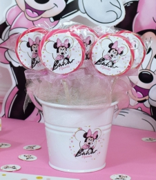 Partiavm Minnie Mouse Beyaz Doğum Günü Süsleri Lolipop Şeker Etiketli Kovada Süslemeli 10 Adet satın al